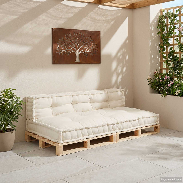 Pallettsoffa Kudde 2 Pcs Gräddvit 120 X 80 X 38 Cm Tyg