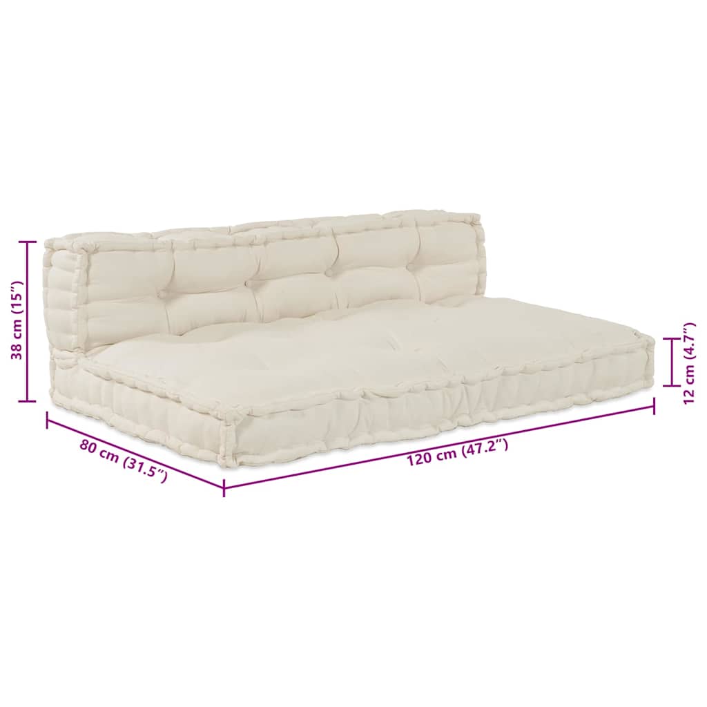Pallettsoffa Kudde 2 Pcs Gräddvit 120 X 80 X 38 Cm Tyg