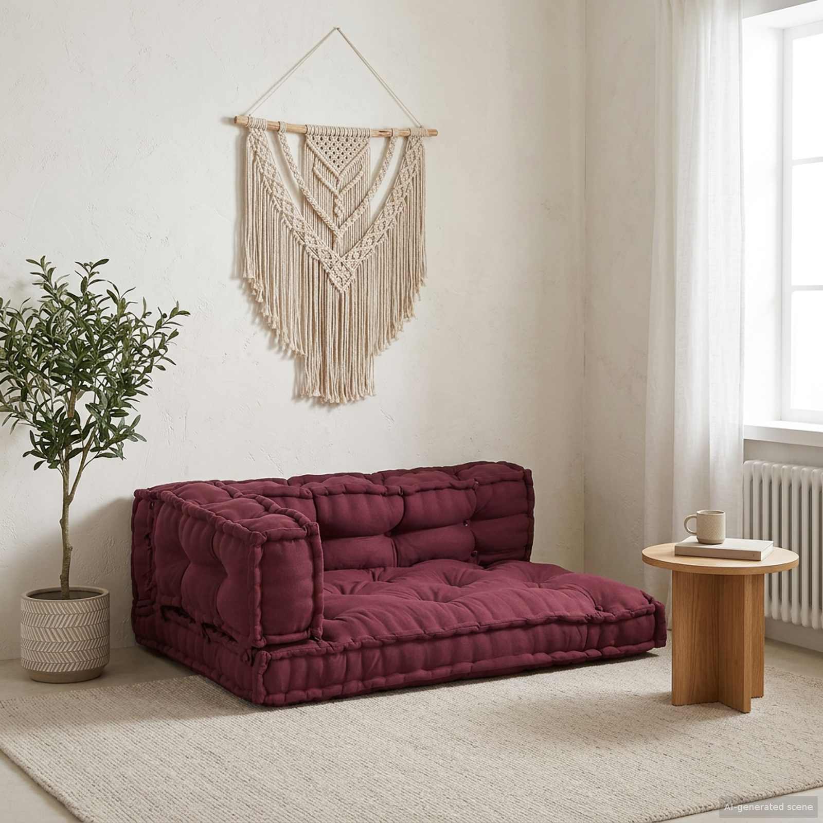 Pallettsoffa Kudde 3 Pcs Bordeaux 120 X 80 X 38 Cm Tyg