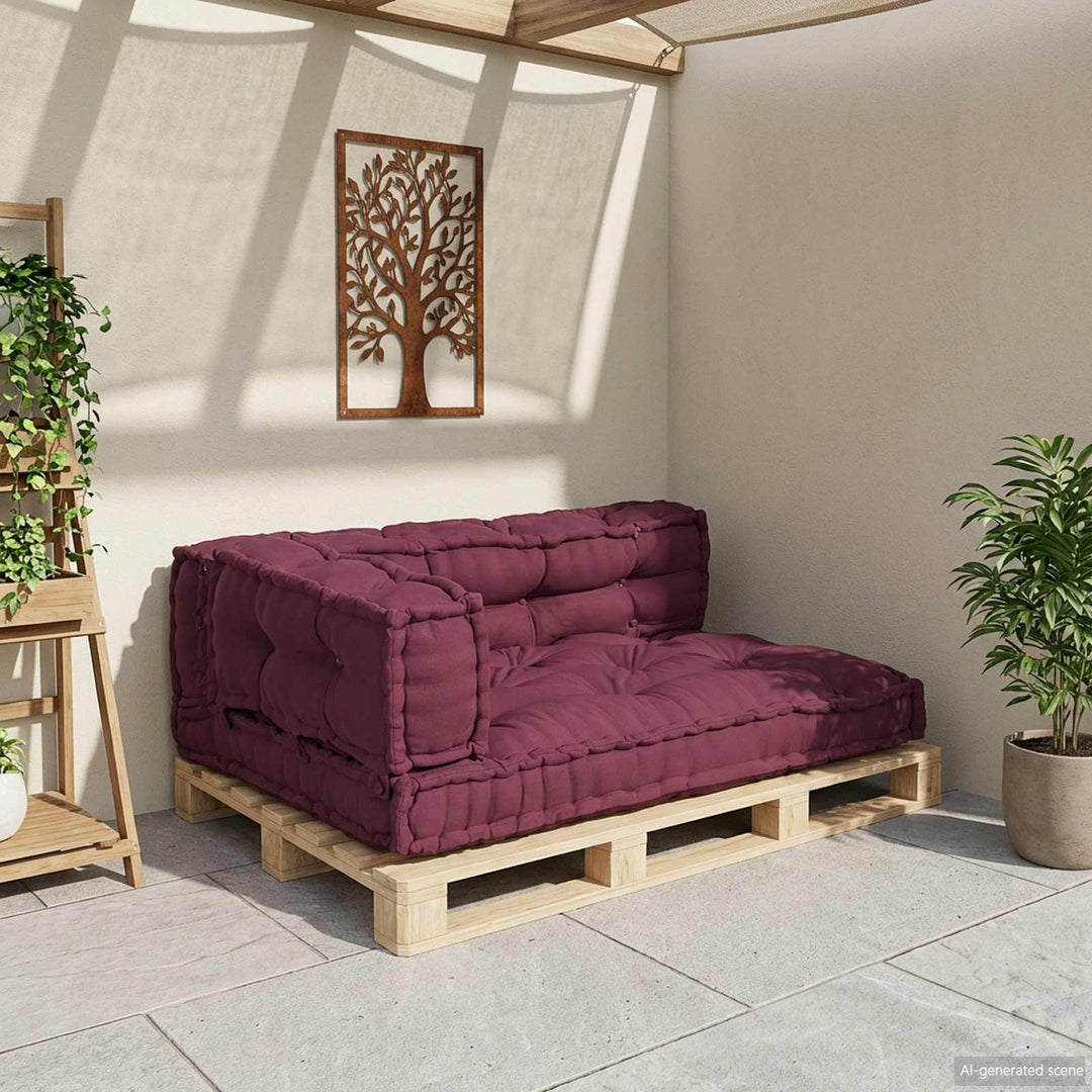 Pallettsoffa Kudde 3 Pcs Bordeaux 120 X 80 X 38 Cm Tyg