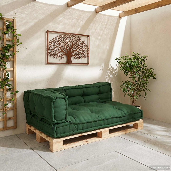 Pallettsoffa Kudde 3 Pcs Grön 120 X 80 X 38 Cm Tyg