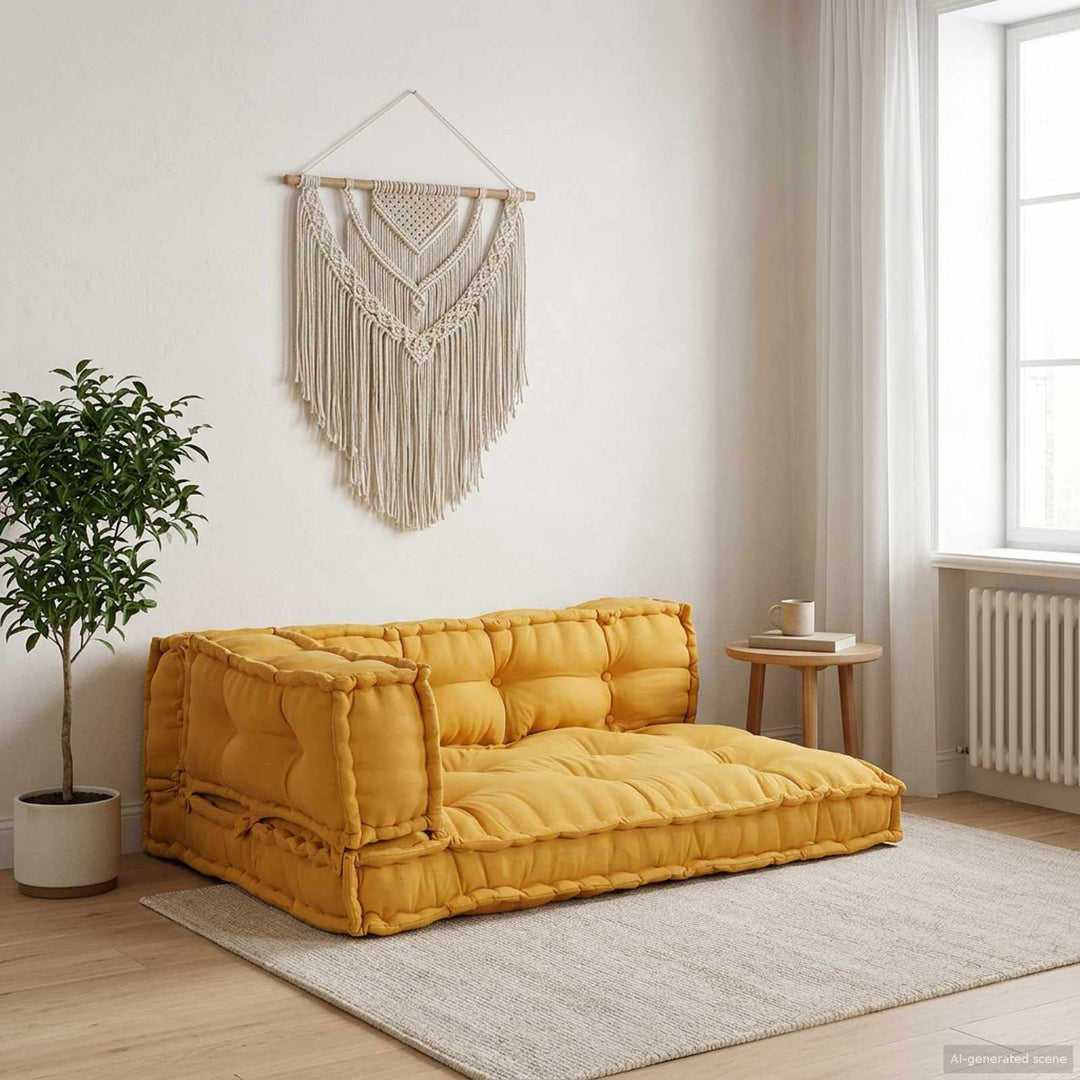 Pallettsoffa Kudde 3 Pcs Gul 120 X 80 X 38 Cm Tyg
