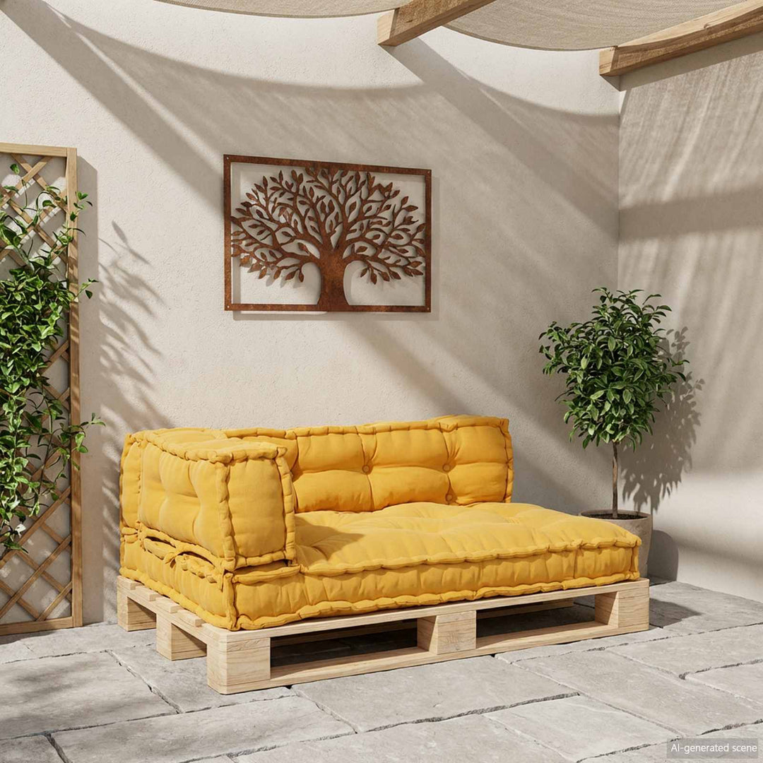Pallettsoffa Kudde 3 Pcs Gul 120 X 80 X 38 Cm Tyg