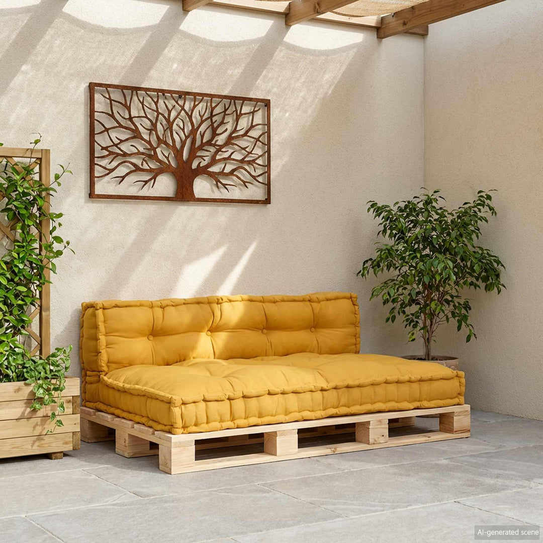 Pallettsoffa Kudde 2 St Tyg Gul 120 X 80 X 38 Cm
