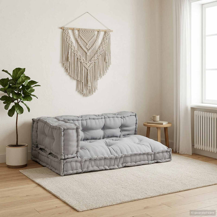 Pallettsoffa Kudde 3 Pcs Grå 120 X 80 X 38 Cm Tyg
