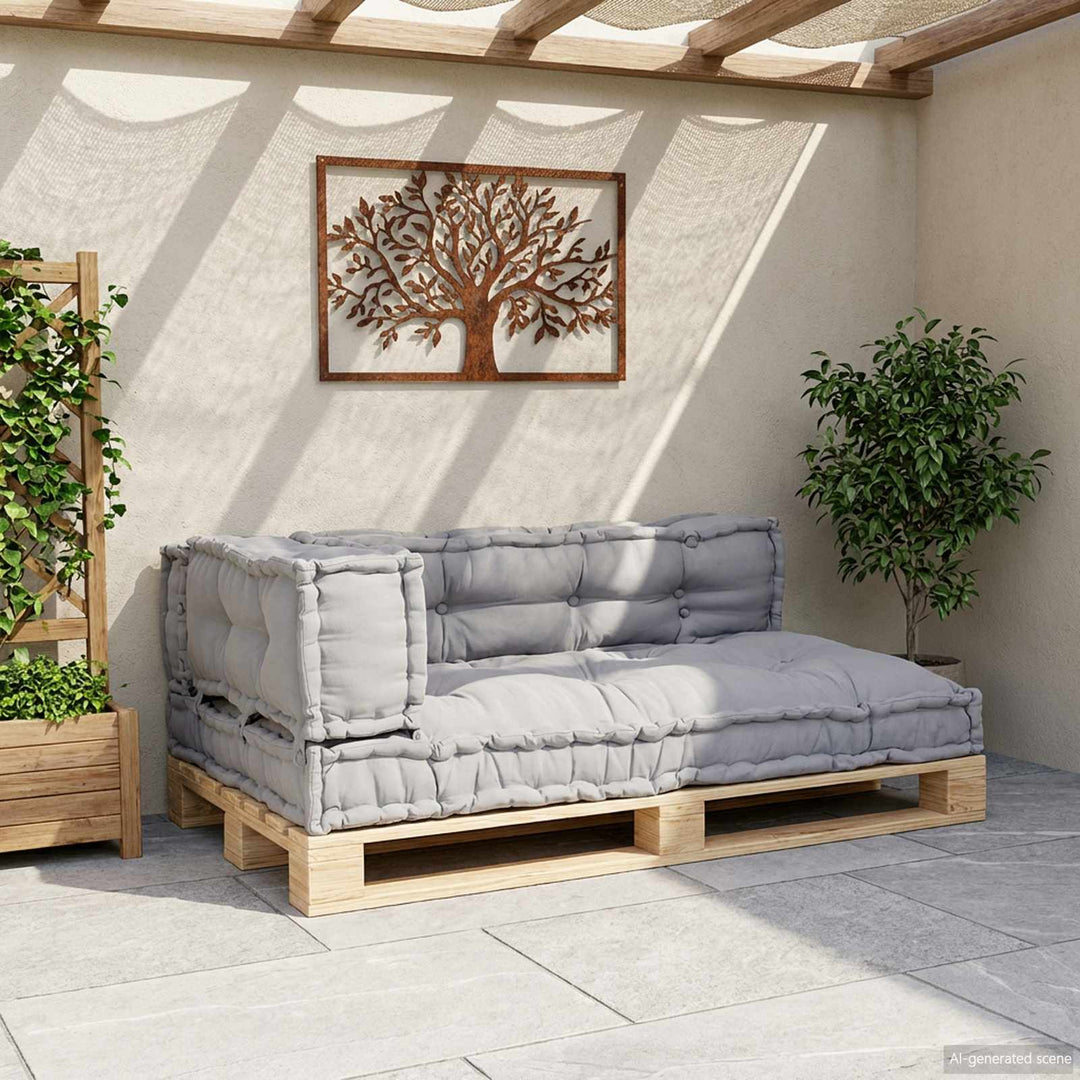 Pallettsoffa Kudde 3 Pcs Grå 120 X 80 X 38 Cm Tyg