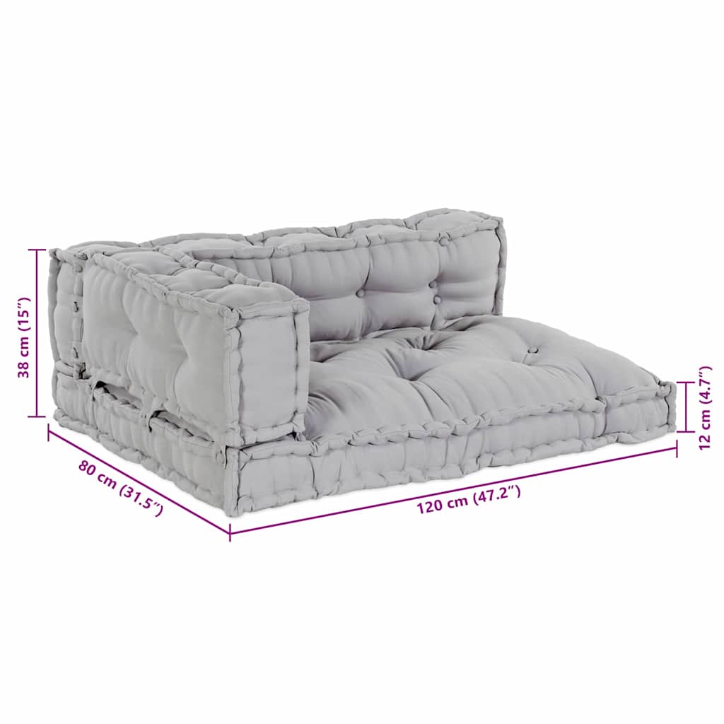 Pallettsoffa Kudde 3 Pcs Grå 120 X 80 X 38 Cm Tyg