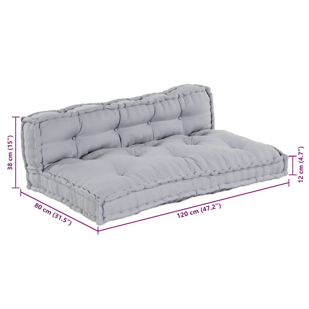 Pallettsoffa Kudde 2 Pcs Grå 120 X 80 X 38 Cm Tyg