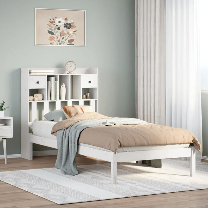 Säng Med Bokhylla Utan Madrass 135X190Cm Massiv Furu