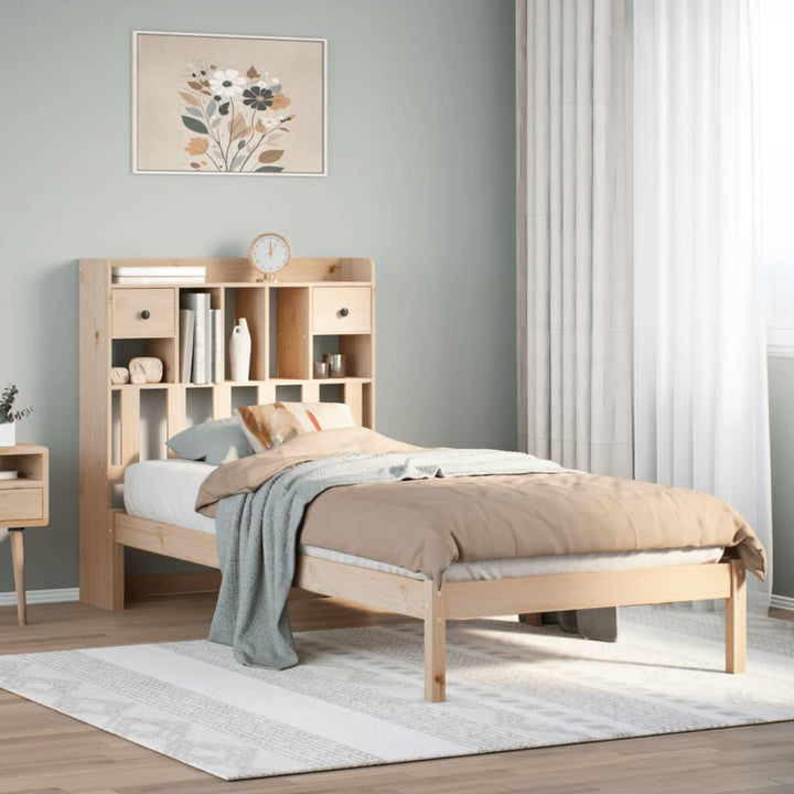 Säng Med Bokhylla Utan Madrass 135X190Cm Massiv Furu
