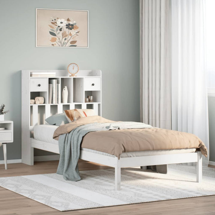 Säng Med Bokhylla Utan Madrass 135X190Cm Massiv Furu