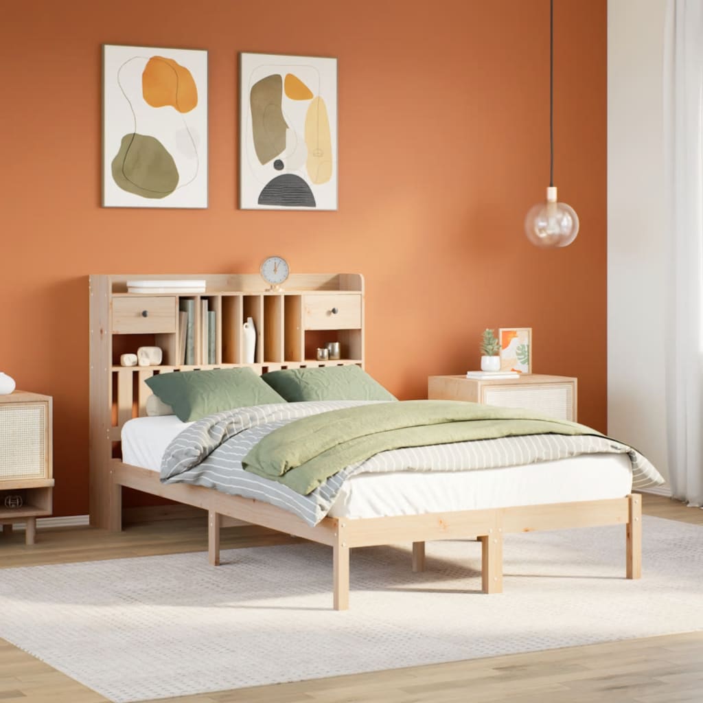 Säng Med Bokhylla Utan Madrass 135X190Cm Massiv Furu