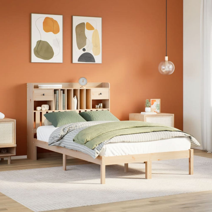 Säng Med Bokhylla Utan Madrass 135X190Cm Massiv Furu