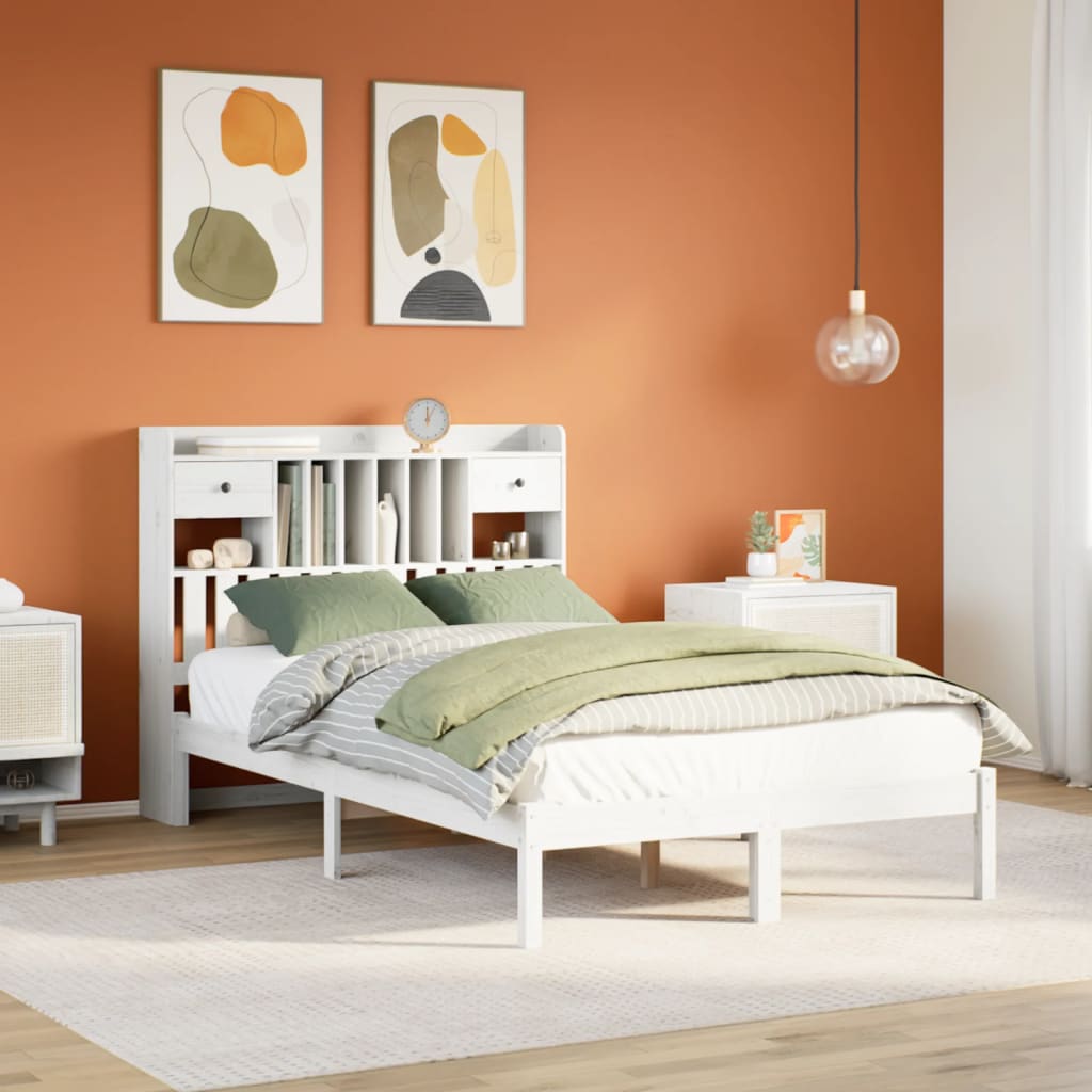 Säng Med Bokhylla Utan Madrass 135X190Cm Massiv Furu