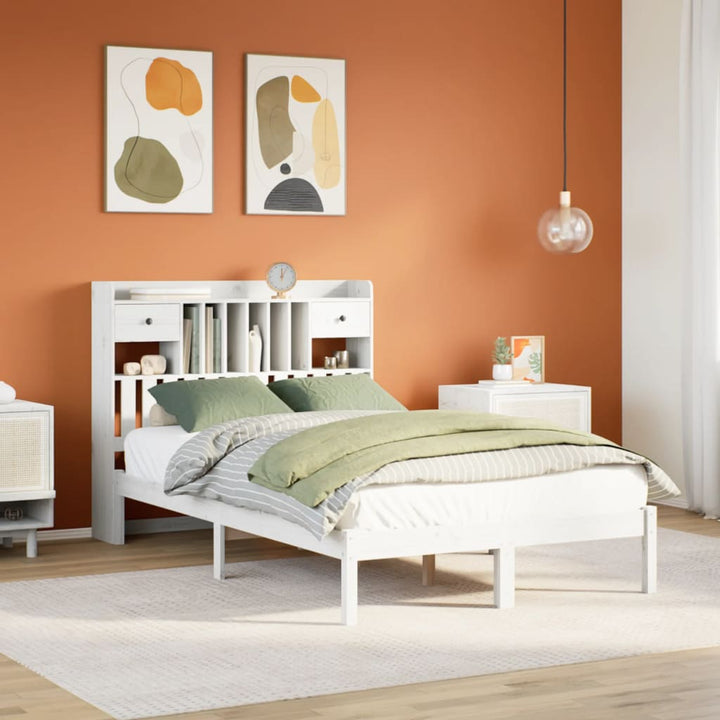 Säng Med Bokhylla Utan Madrass 135X190Cm Massiv Furu