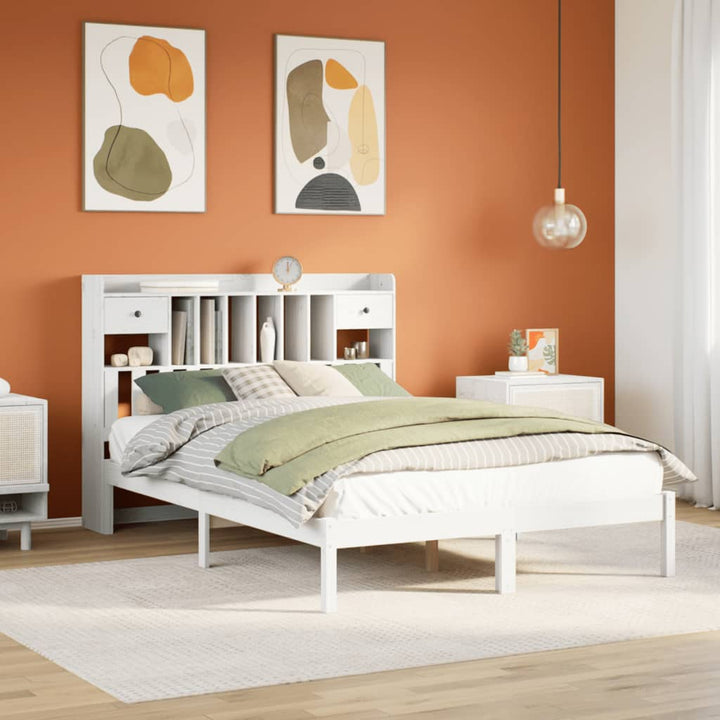 Säng Med Bokhylla Utan Madrass 135X190Cm Massiv Furu