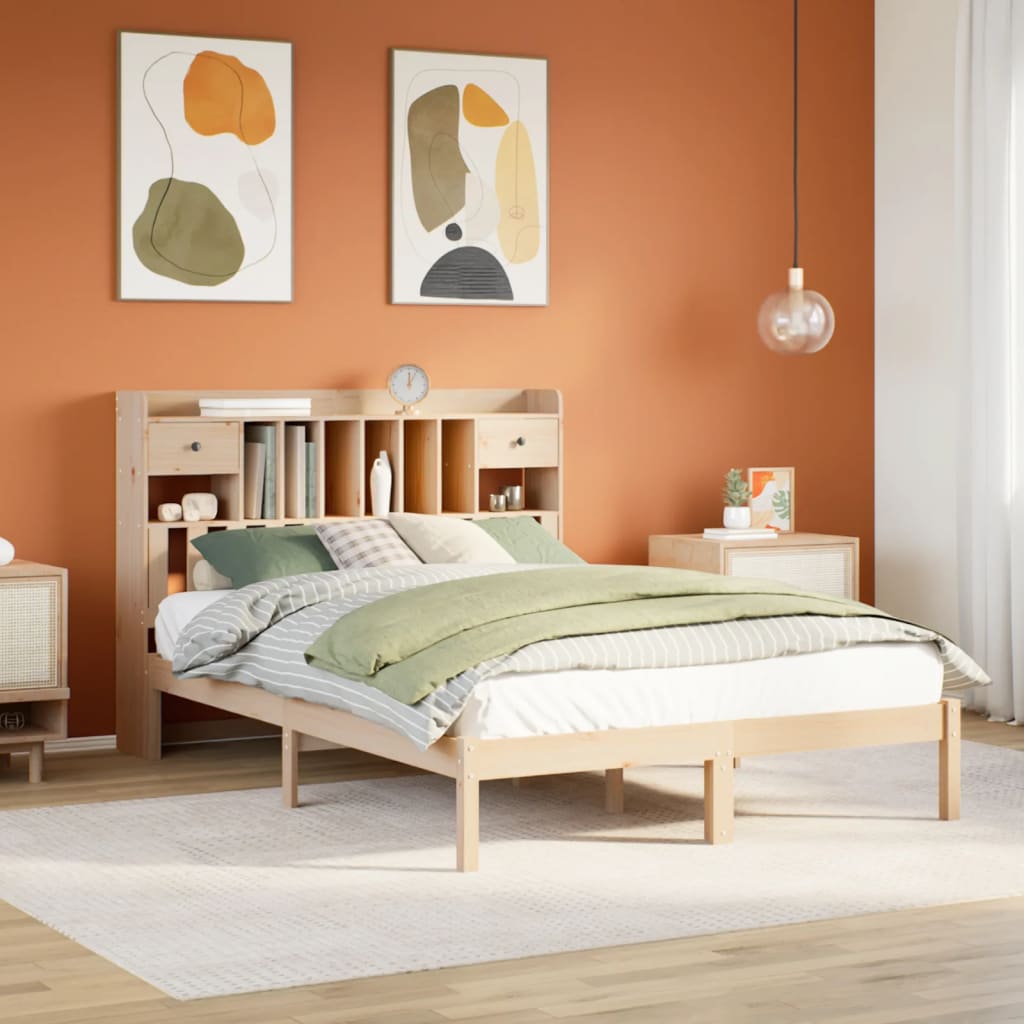 Säng Med Bokhylla Utan Madrass 135X190Cm Massiv Furu