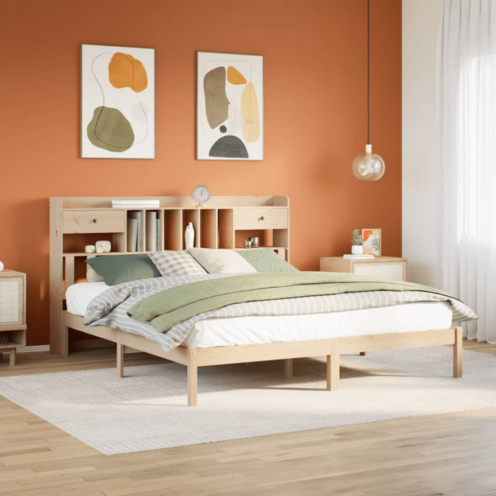 Säng Med Bokhylla Utan Madrass 135X190Cm Massiv Furu