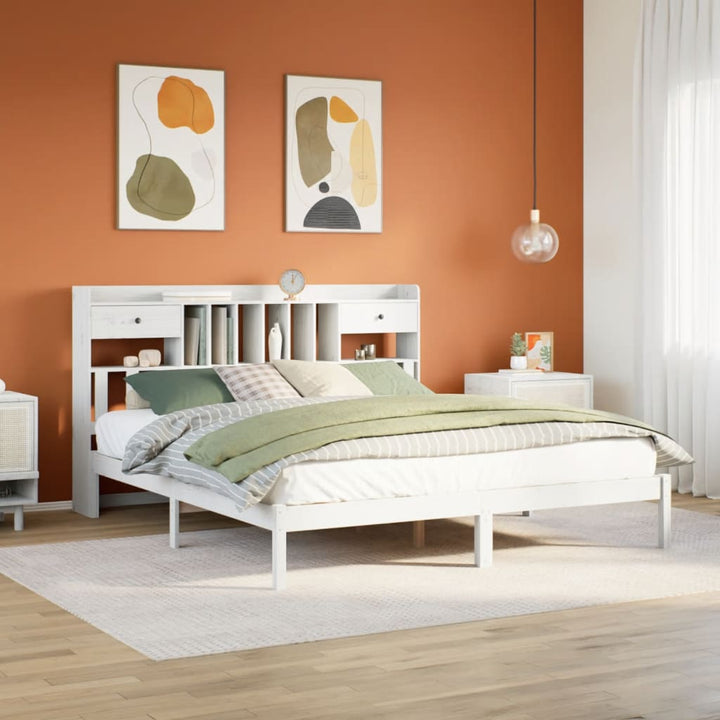 Säng Med Bokhylla Utan Madrass 135X190Cm Massiv Furu