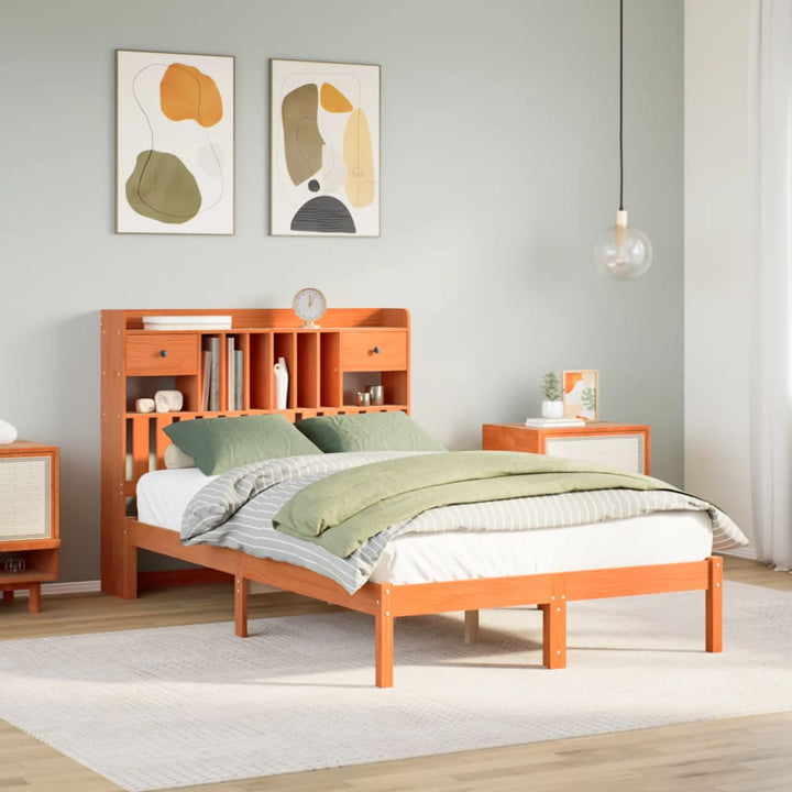 Säng Med Bokhylla Utan Madrass 135X190Cm Massiv Furu