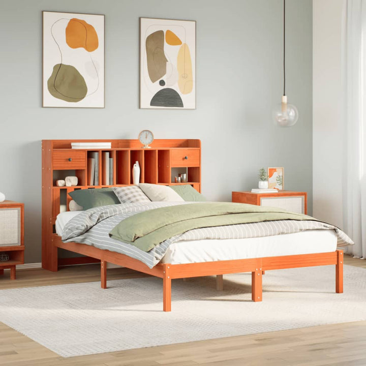 Säng Med Bokhylla Utan Madrass 135X190Cm Massiv Furu