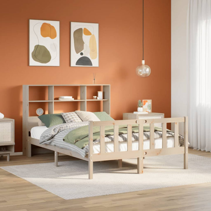 Säng Med Bokhylla Utan Madrass 160X200Cm Massiv Furu