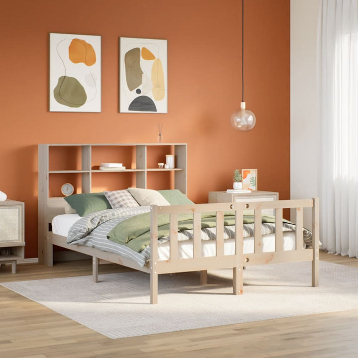 Säng Med Bokhylla Utan Madrass 160X200Cm Massiv Furu