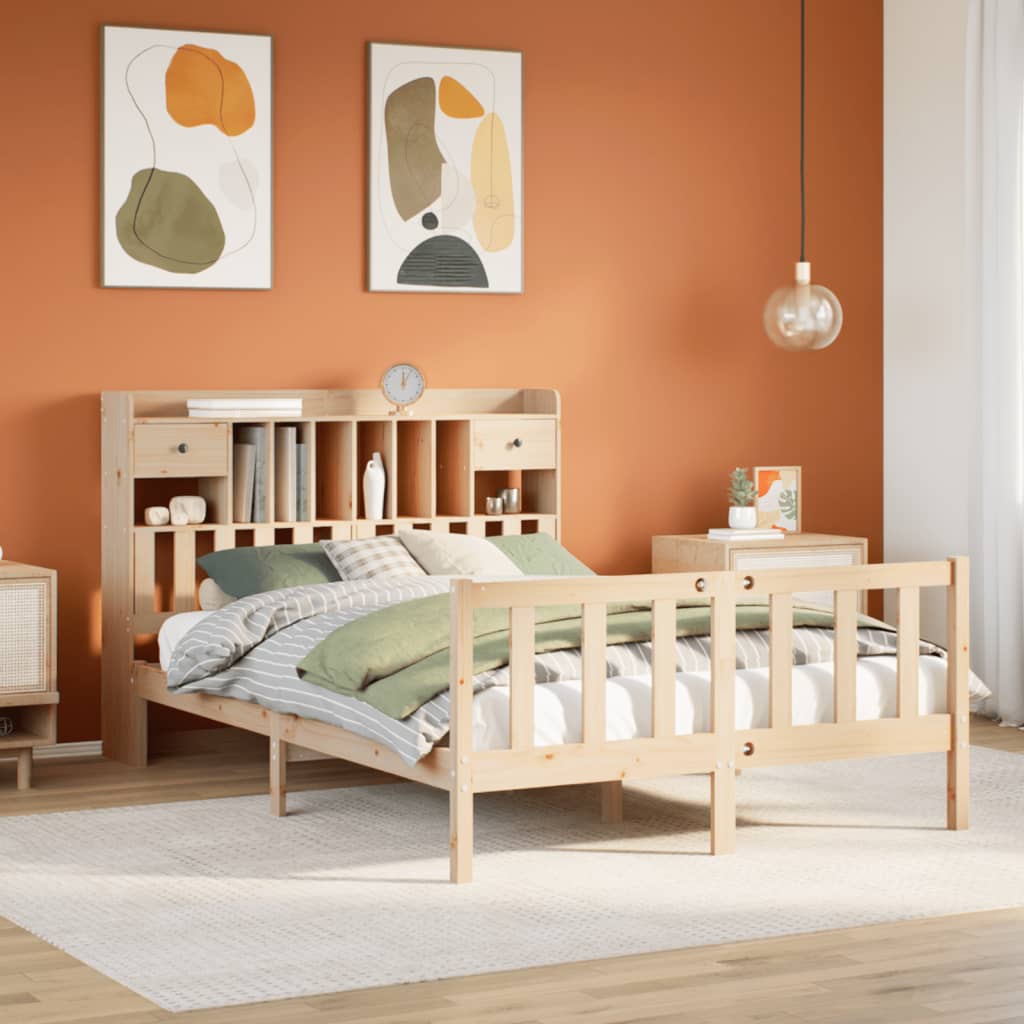 Säng Med Bokhylla Utan Madrass 140X200Cm Massiv Furu