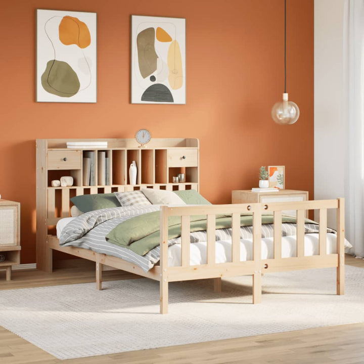 Säng Med Bokhylla Utan Madrass 140X200Cm Massiv Furu