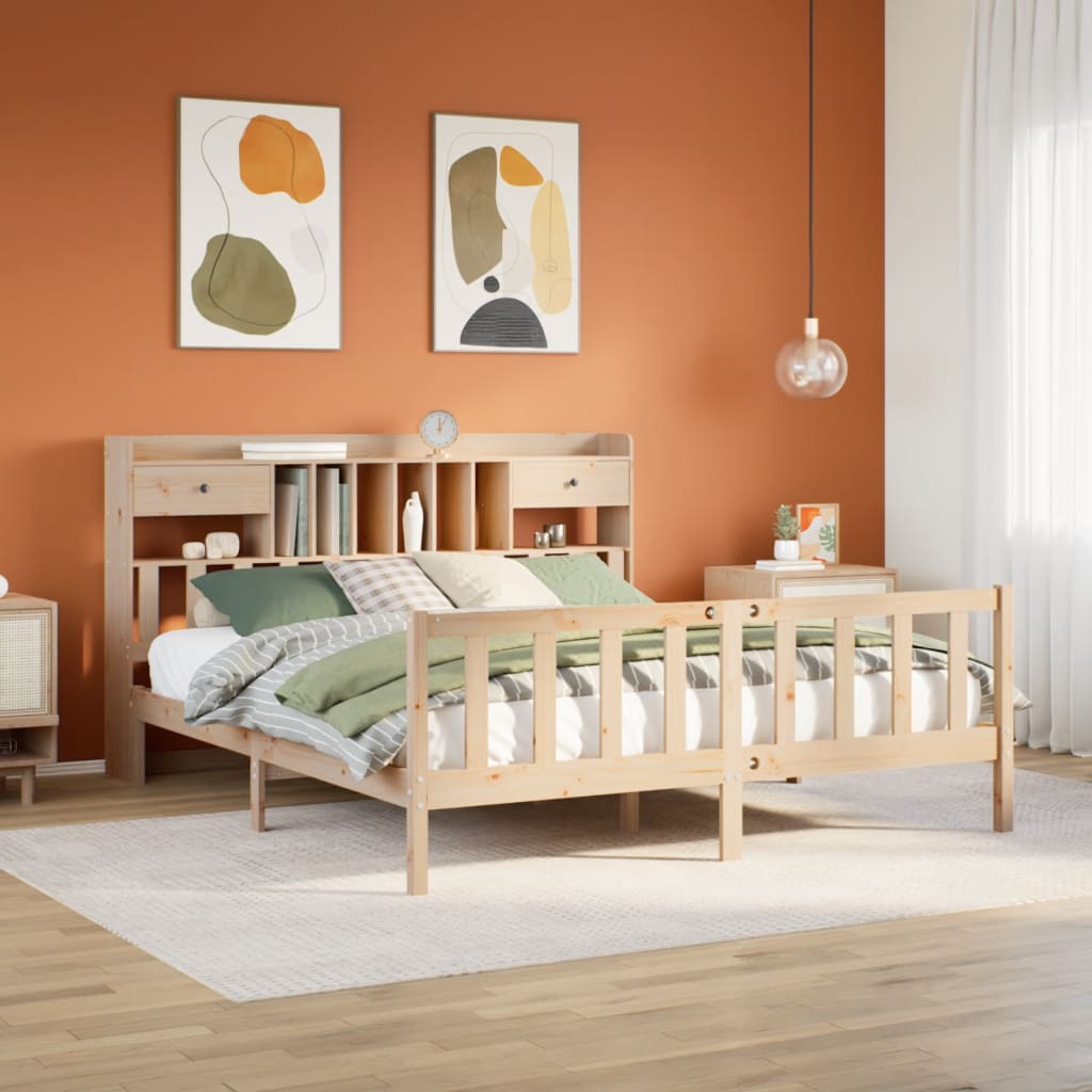 Säng Med Bokhylla Utan Madrass 140X200Cm Massiv Furu