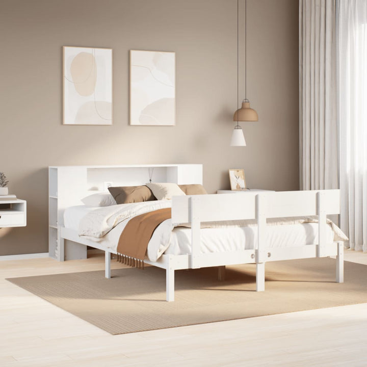 Säng Med Bokhylla Utan Madrass 140X190Cm Massiv Furu