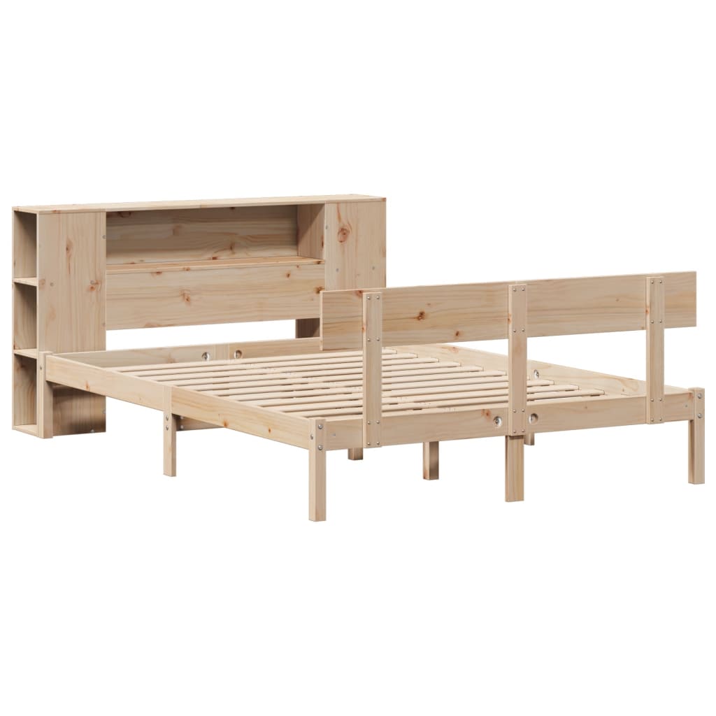 Säng Med Bokhylla Utan Madrass 140X190Cm Massiv Furu