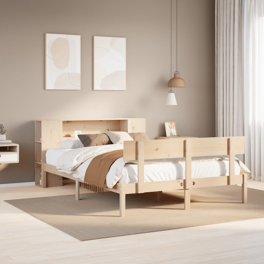 Säng Med Bokhylla Utan Madrass 140X190Cm Massiv Furu