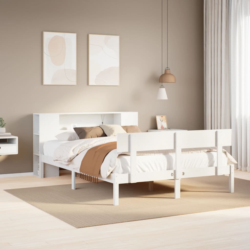 Säng Med Bokhylla Utan Madrass 140X190Cm Massiv Furu