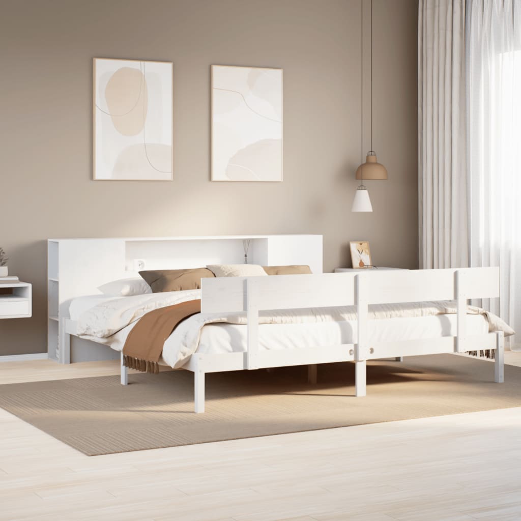 Säng Med Bokhylla Utan Madrass 140X190Cm Massiv Furu