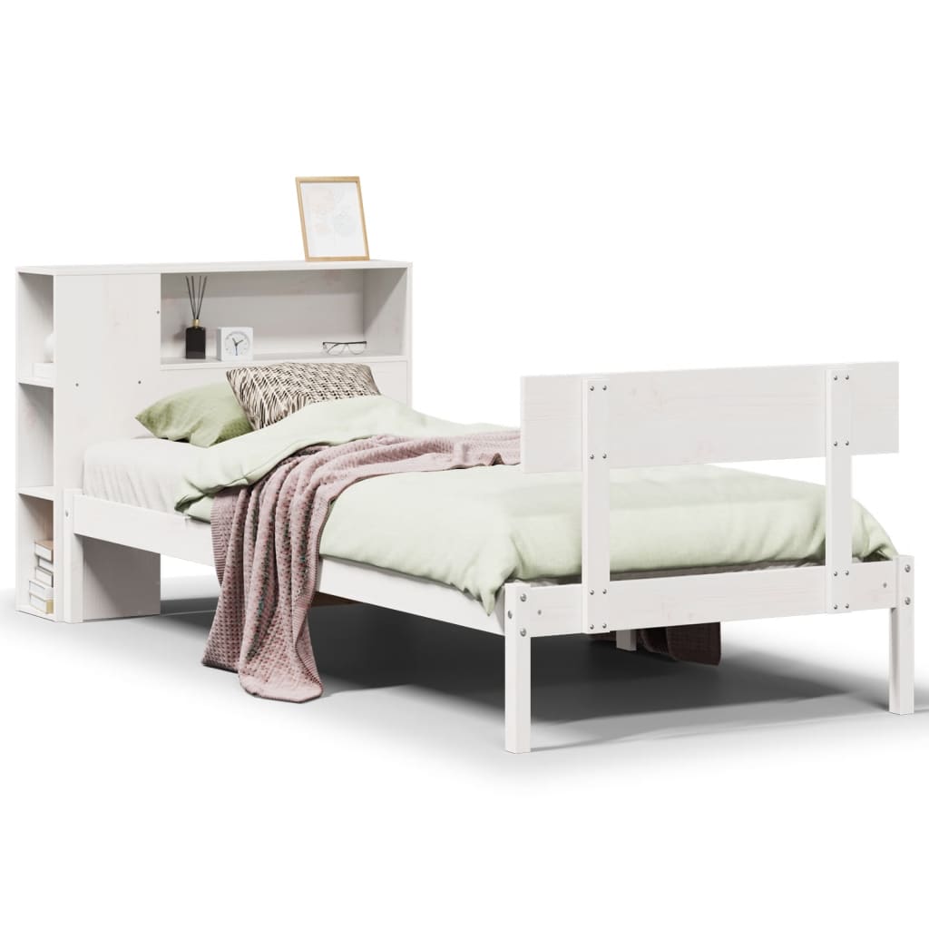 Säng Med Bokhylla Utan Madrass 75X190Cm Massiv Furu