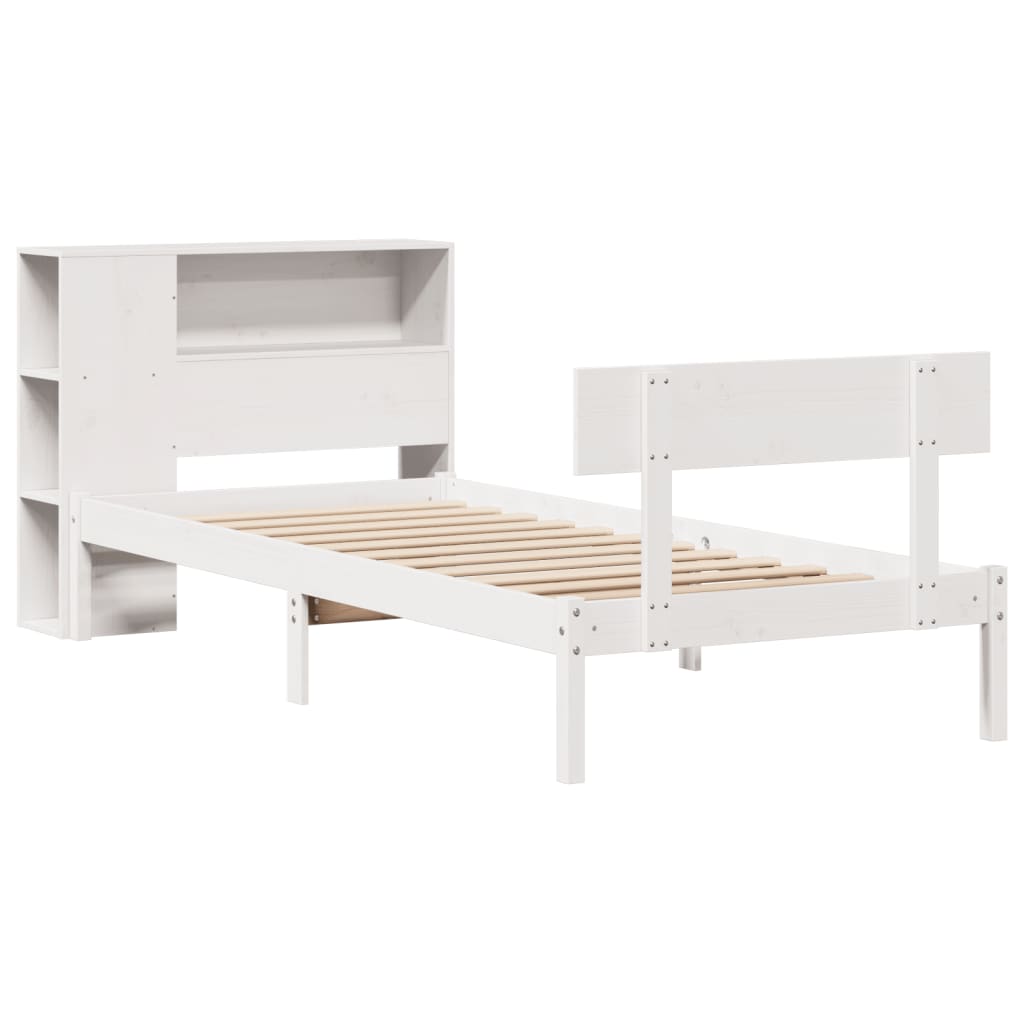Säng Med Bokhylla Utan Madrass 75X190Cm Massiv Furu