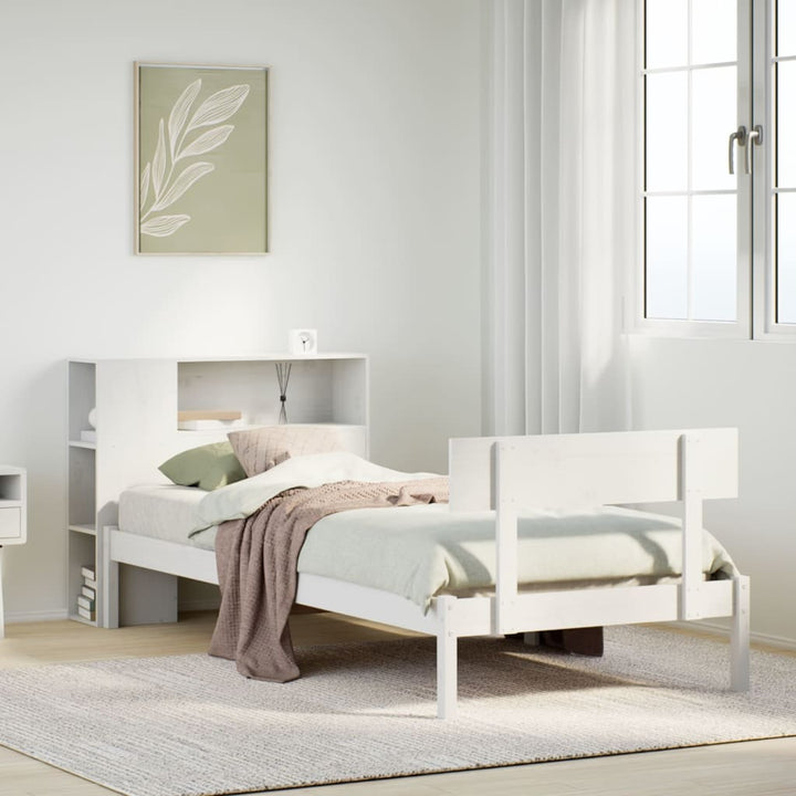 Säng Med Bokhylla Utan Madrass 75X190Cm Massiv Furu