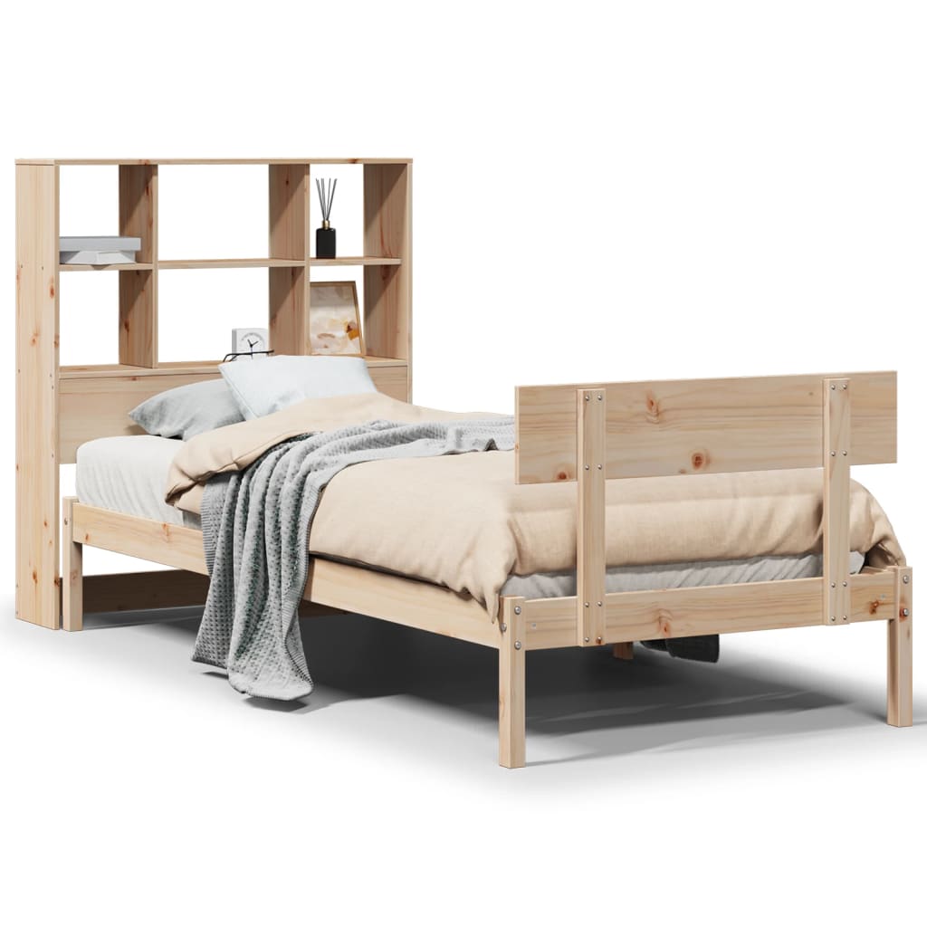 Säng Med Bokhylla Utan Madrass 90X200Cm Massiv Furu