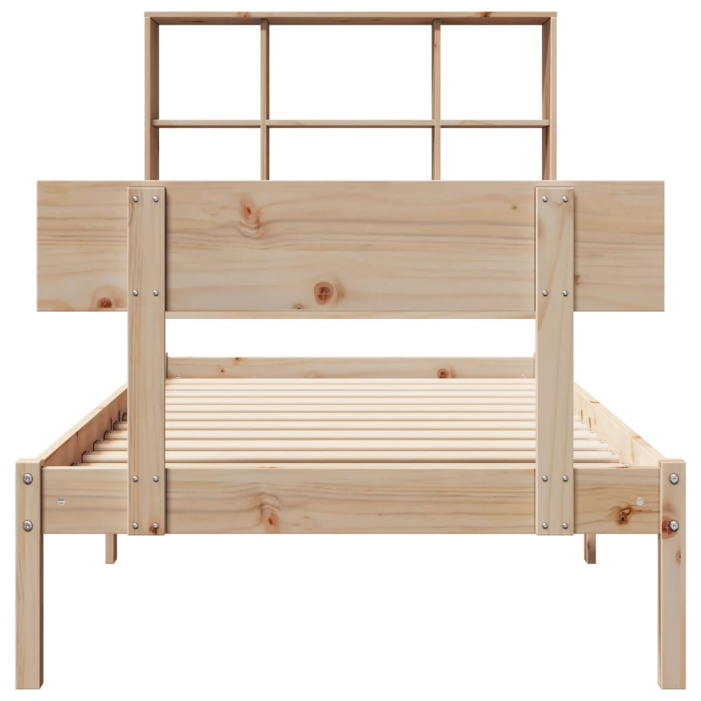 Säng Med Bokhylla Utan Madrass 90X200Cm Massiv Furu