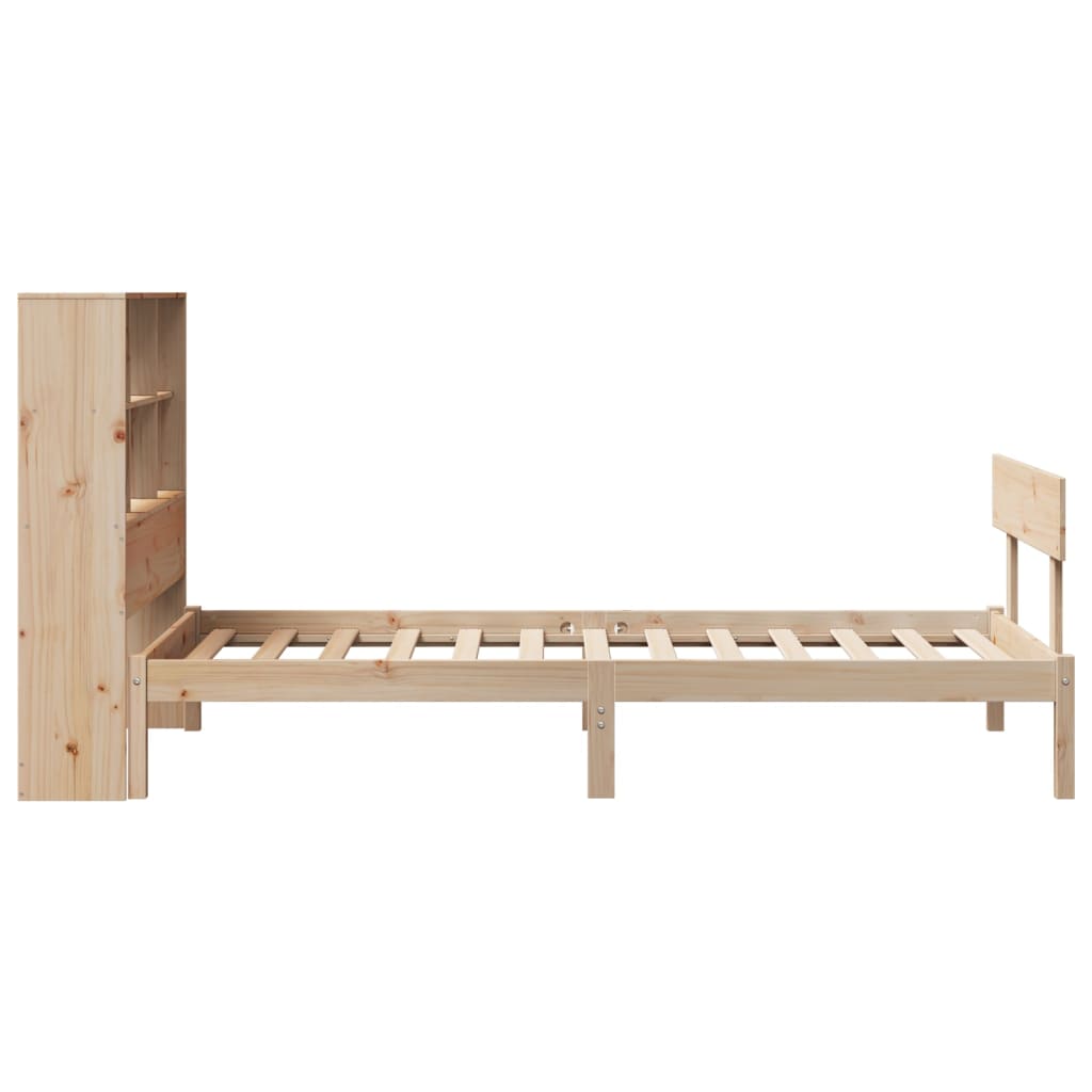 Säng Med Bokhylla Utan Madrass 90X200Cm Massiv Furu