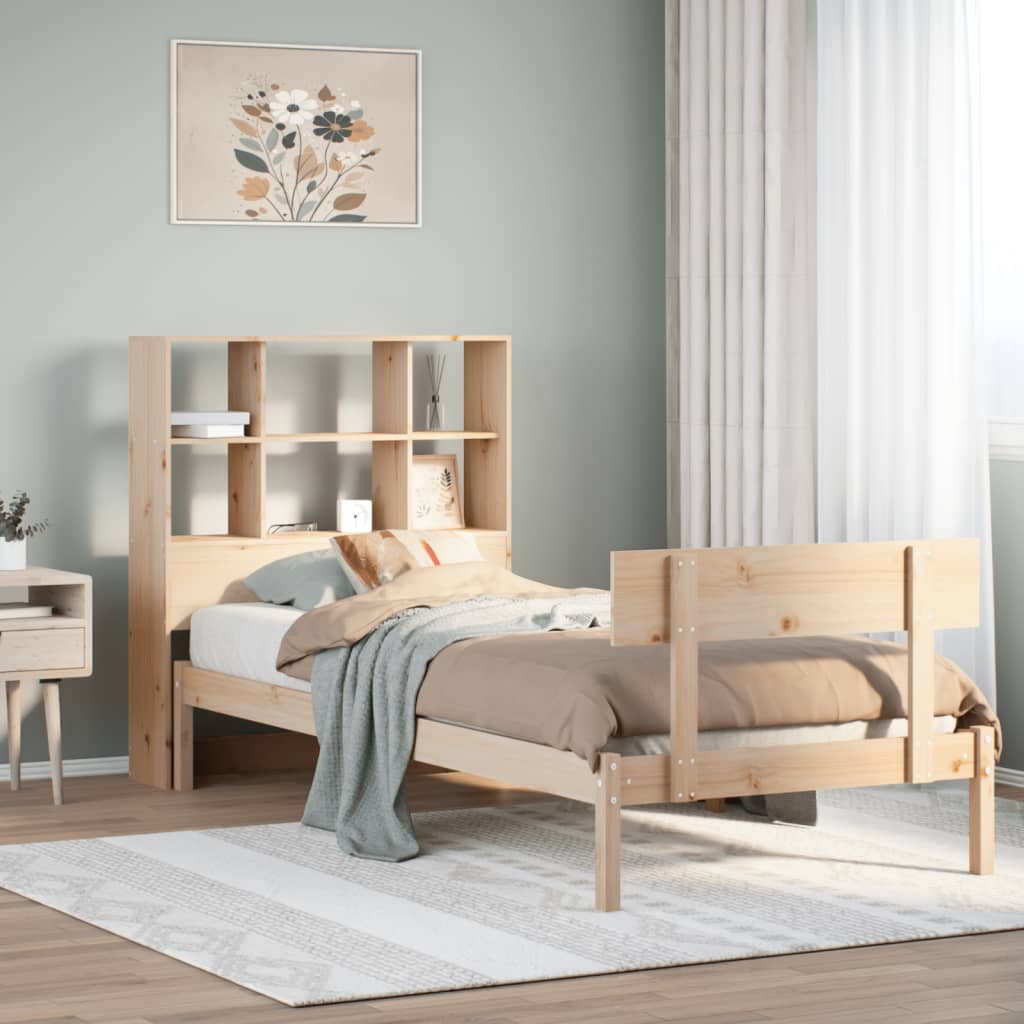 Säng Med Bokhylla Utan Madrass 180X200Cm Massiv Furu
