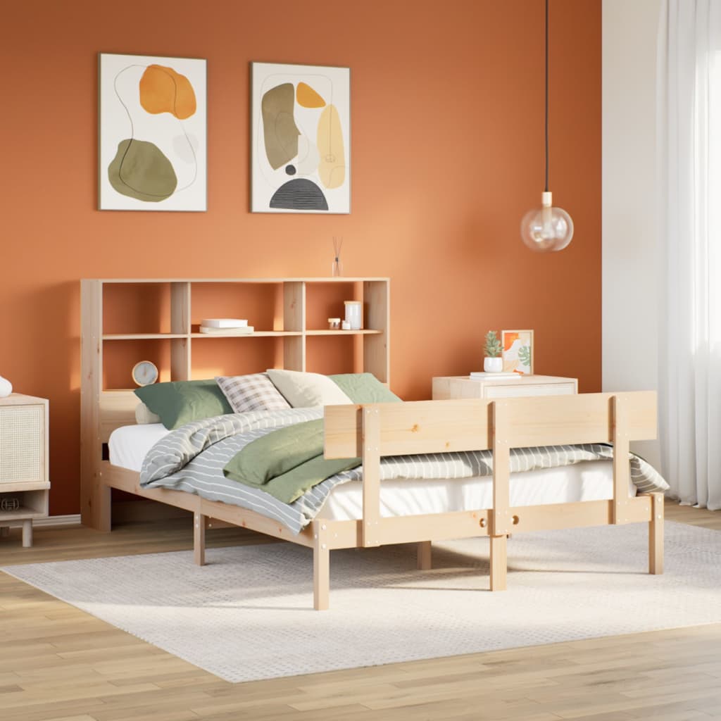 Säng Med Bokhylla Utan Madrass 180X200Cm Massiv Furu