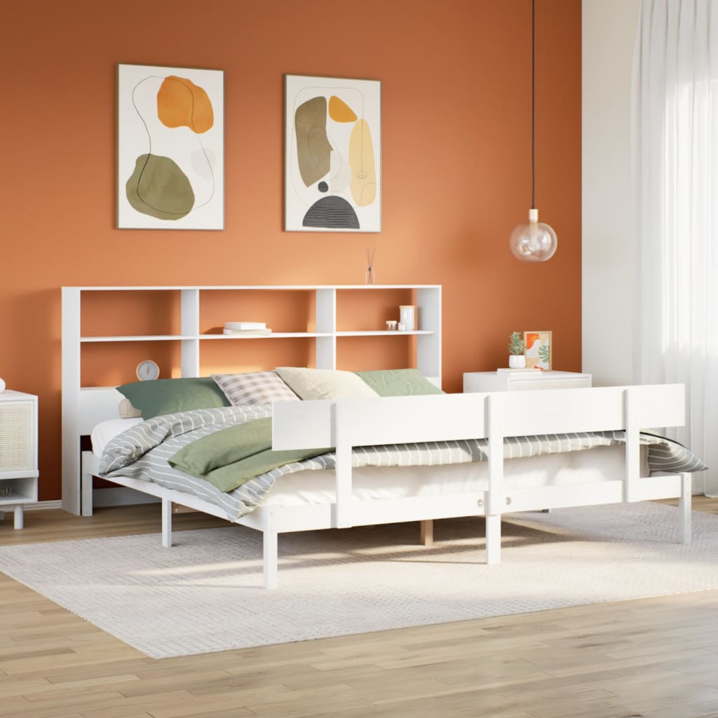 Säng Med Bokhylla Utan Madrass 180X200Cm Massiv Furu
