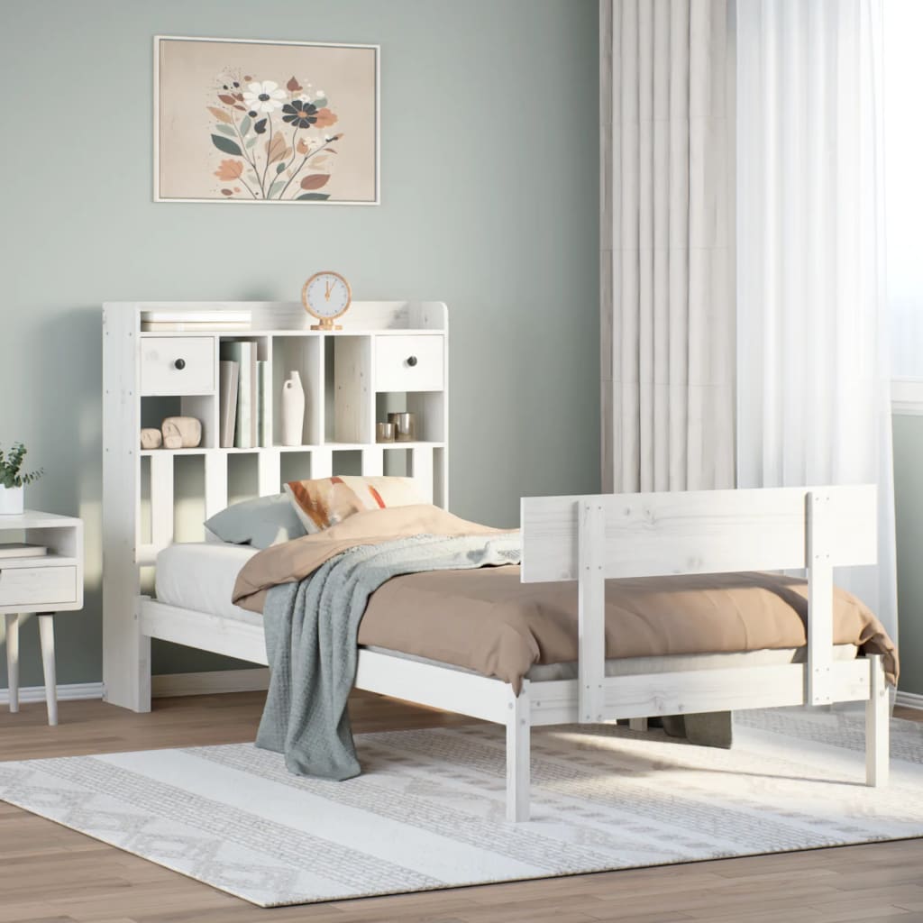Säng Med Bokhylla Utan Madrass 140X200Cm Massiv Furu
