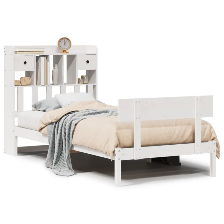 Säng Med Bokhylla Utan Madrass 90X190Cm Massiv Furu