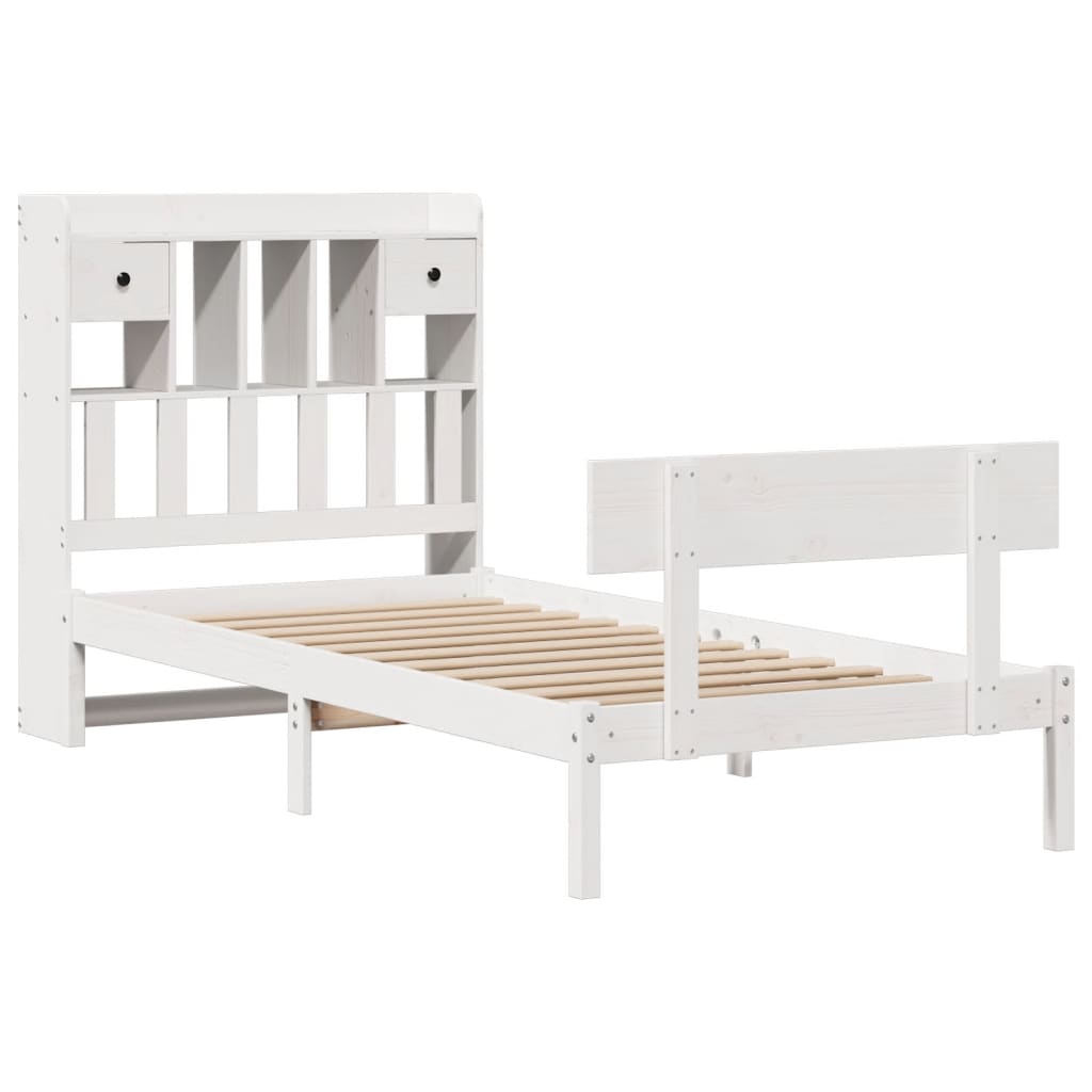 Säng Med Bokhylla Utan Madrass 90X190Cm Massiv Furu