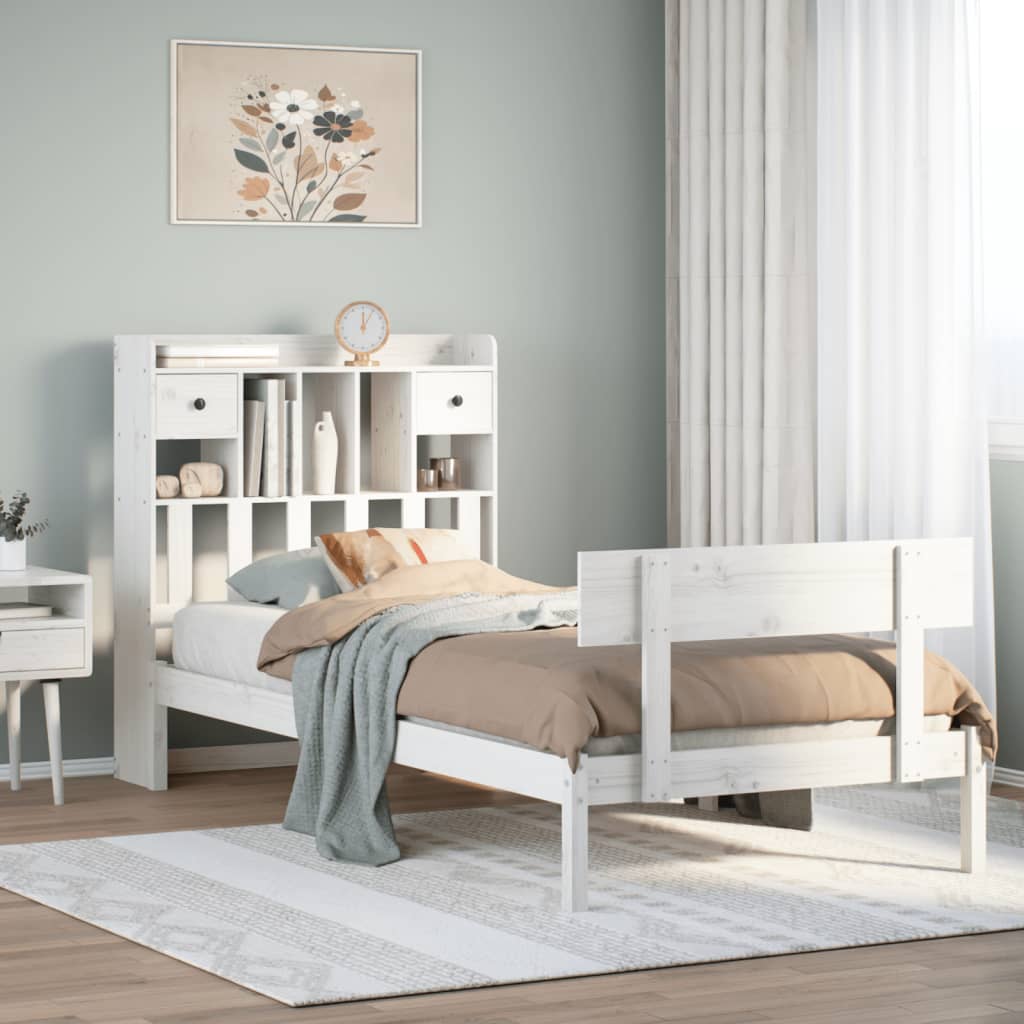 Säng Med Bokhylla Utan Madrass 140X200Cm Massiv Furu