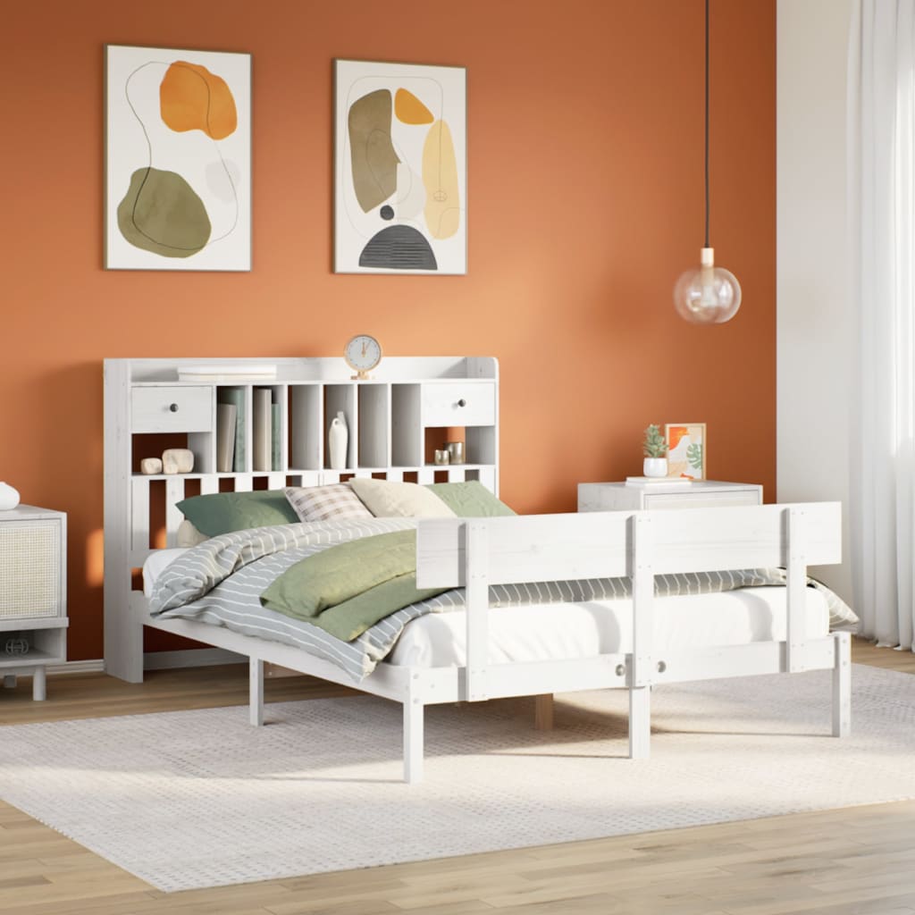 Säng Med Bokhylla Utan Madrass 140X200Cm Massiv Furu