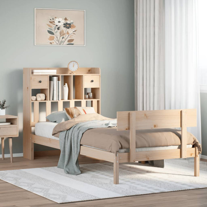 Säng Med Bokhylla Utan Madrass 140X200Cm Massiv Furu